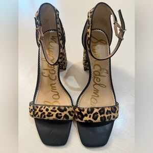 Sam Edelman Leopard Calf Hair Block Heel Sandals Size 9.5